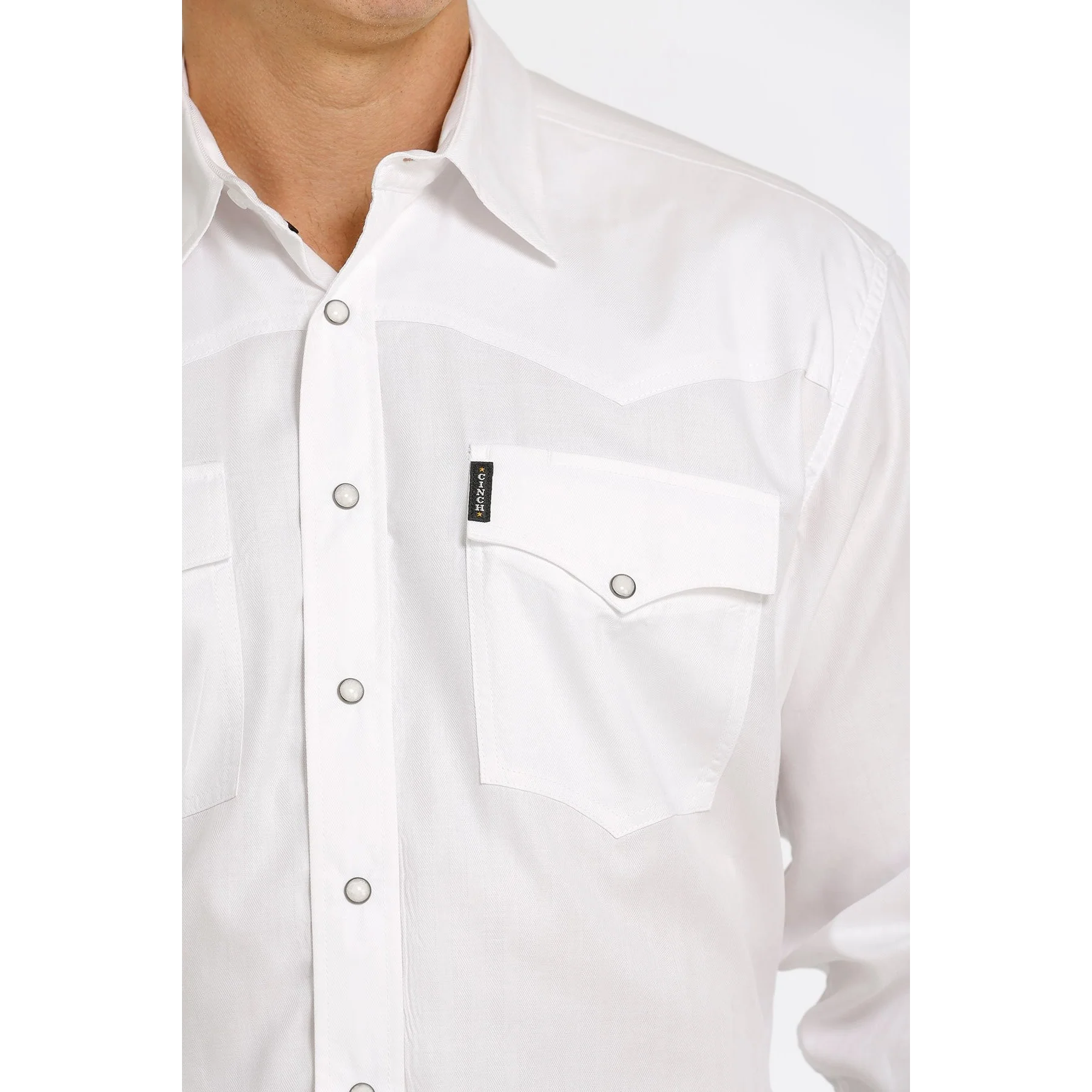 Cinch Men's Herringbone Western Snap Long Sleeve Shirt - White - Image 2