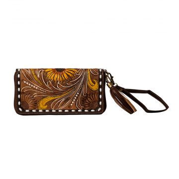 Myra Radiant Sunflowers Hand Tooled Clutch Wallet