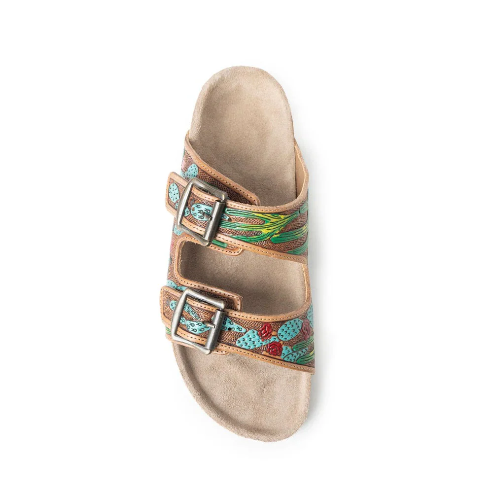 Myra Women's Falling Feather Sandals- Green/Brown - Image 2