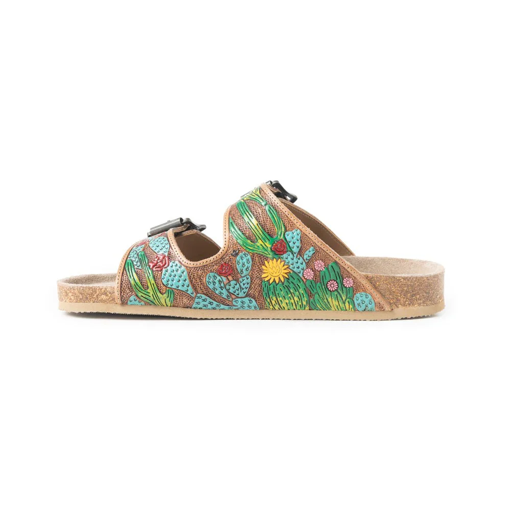 Myra Women's Falling Feather Sandals- Green/Brown - Image 3