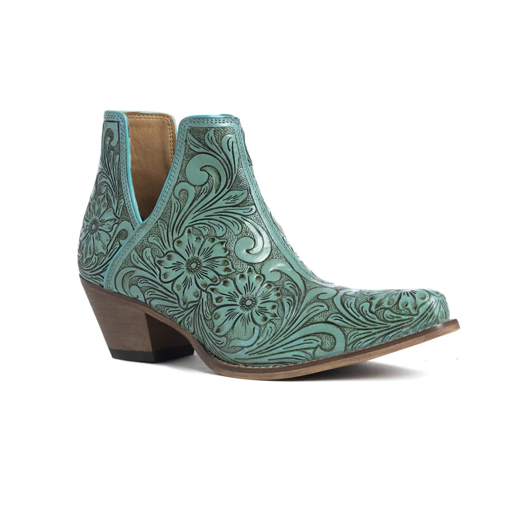 Myra Women's High Mesa Hand-tooled Booties - Turquoise - Image 2