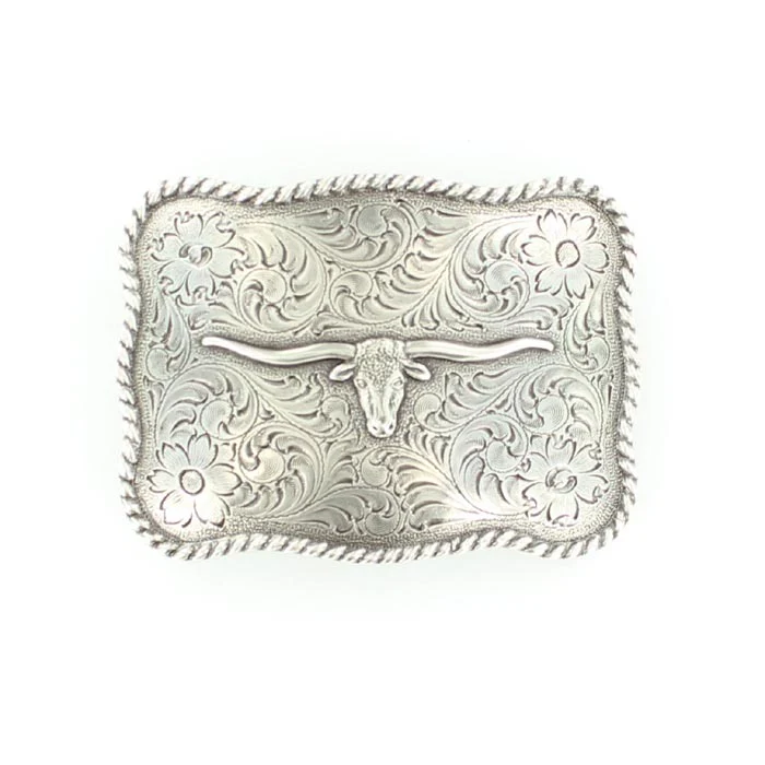 Nocona Engraved Rectangle Buckle - Longhorn Head