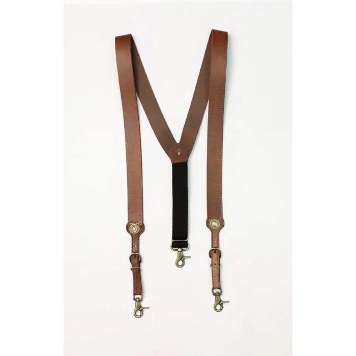 Nocona Bullet Concho Leather Suspenders - Brown