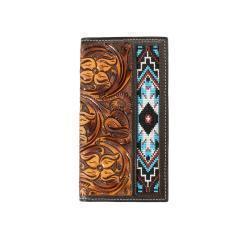 M&F Men's 3D Hand Tooled Floral Embroidered Inlay Rodeo Wallet- Brown