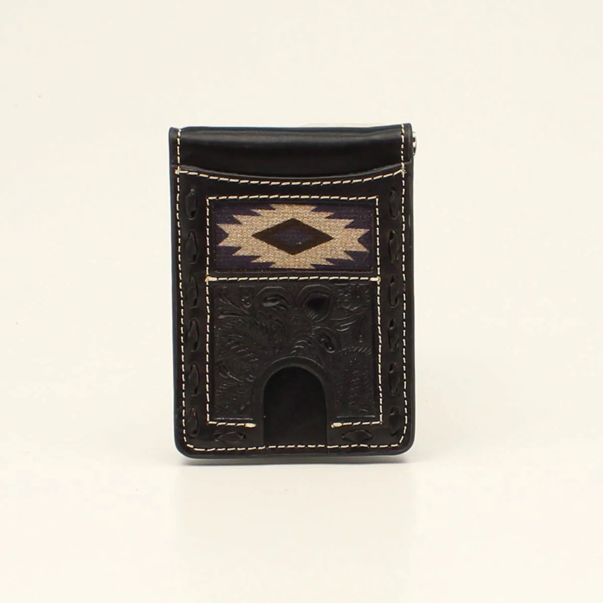 Nocona Bifold Money Clip Wallet - Black w/Southwestern Buck Lacing - Image 2