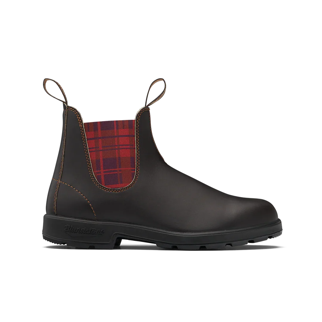 **Blundstone Unisex #2100 Original Boots - Brown w/Burgundy Tartan Elastic - Image 2