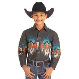 Panhandle Boy's Aztec Skull Border Shirt - Charcoal