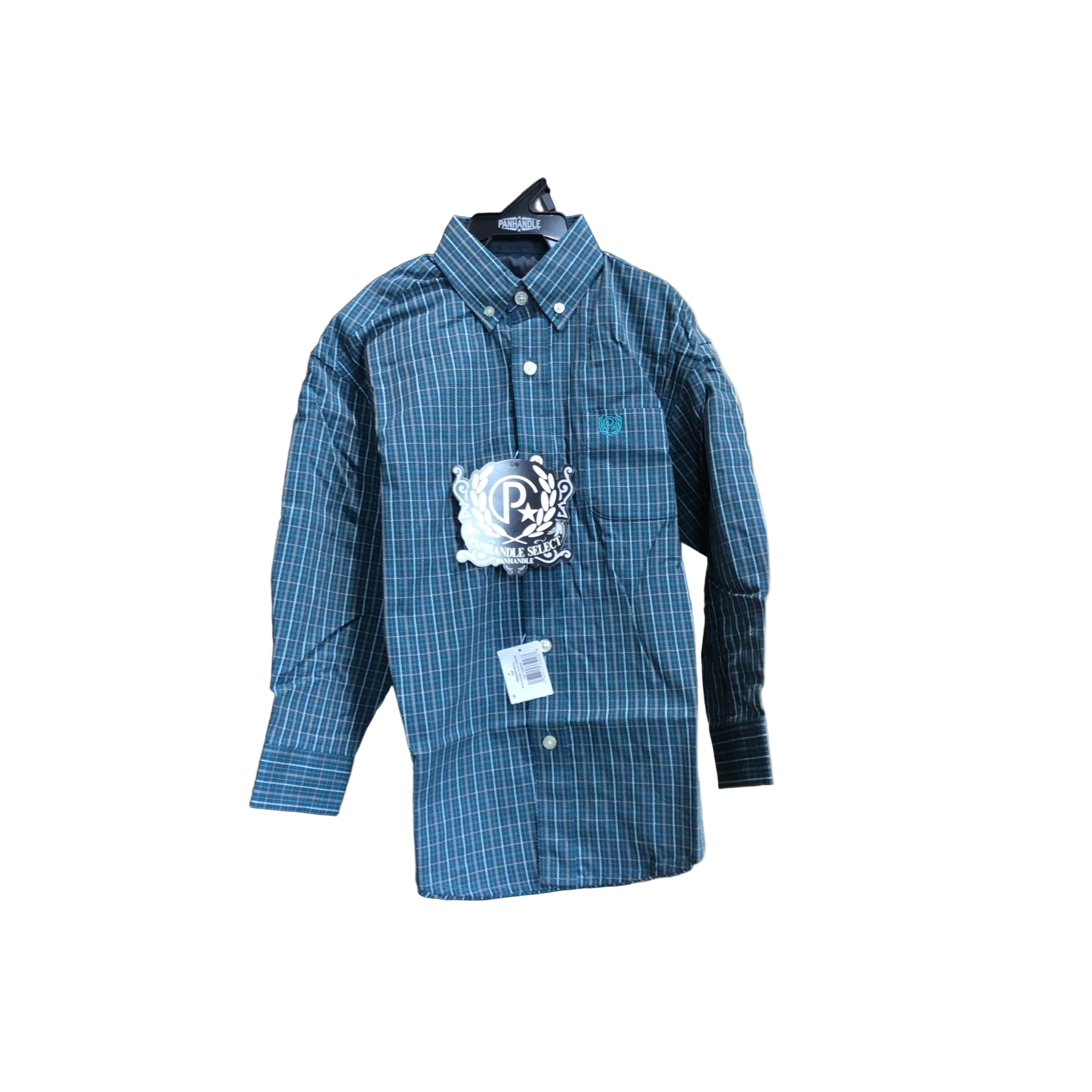 Panhandle Boy's Dobby Satin Check Long Sleeve Shirt - Teal