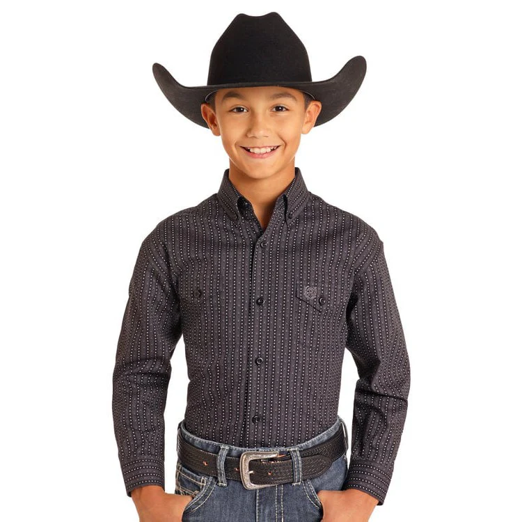 Panhandle Boy's Geo Print Long Sleeve Shirt - Charcoal