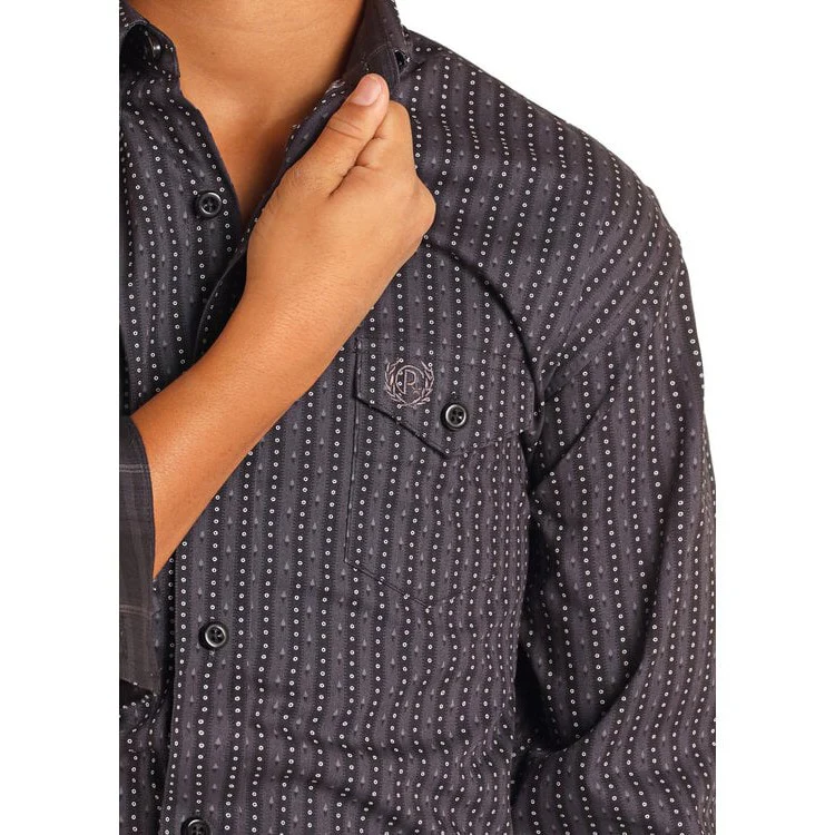 Panhandle Boy's Geo Print Long Sleeve Shirt - Charcoal - Image 2
