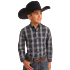 Panhandle Boy's Plaid Print 1 Pocket Long Sleeve Shirt - Black