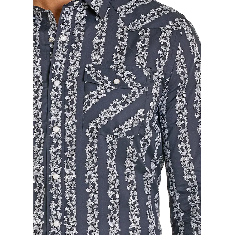 Panhandle Men's Modern Vintage Southwest Striped Long Sleeve Snap Shirt - Black - Image 2