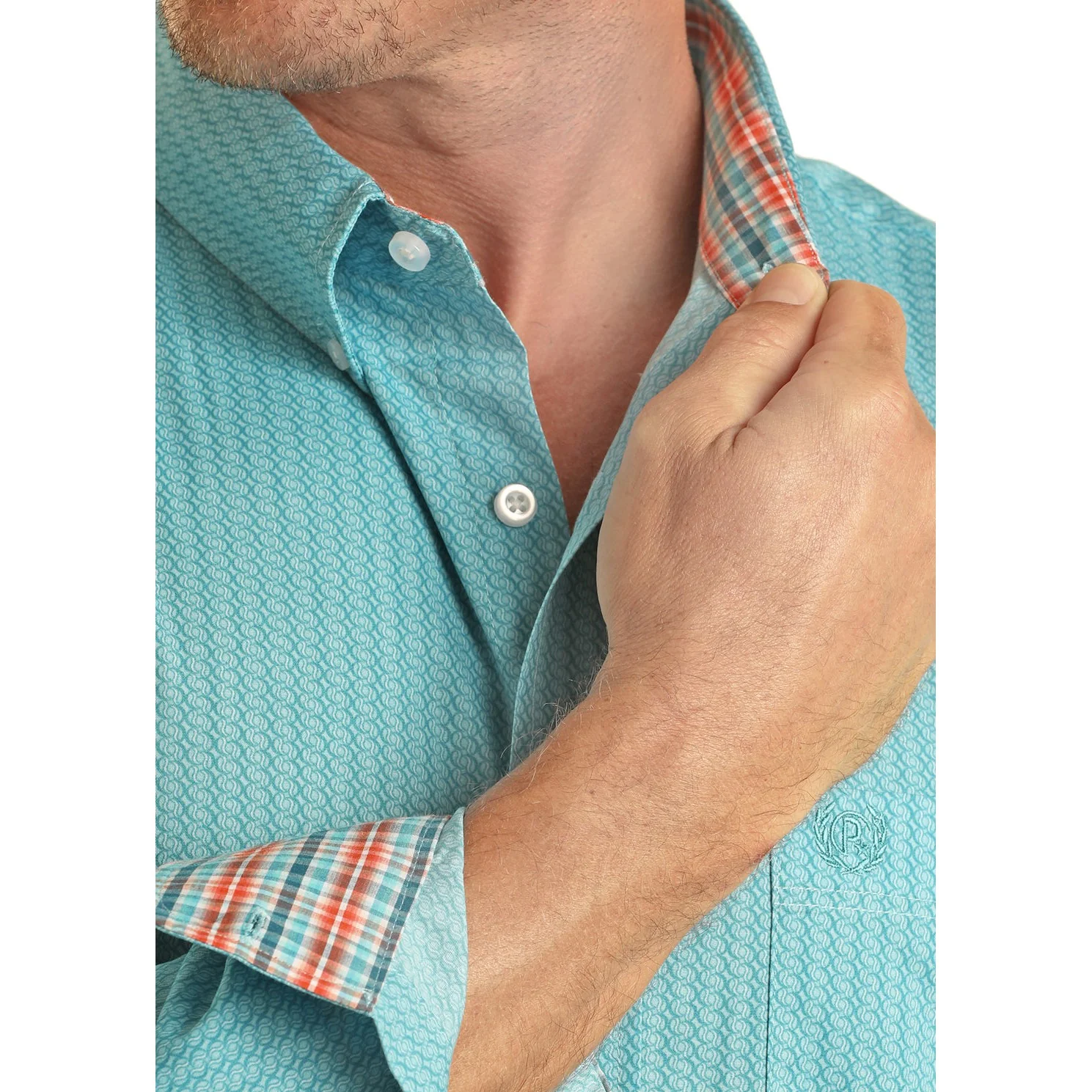Panhandle Men's Long Sleeve 1 Pocket Button Down Shirt - Turquoise - Image 2