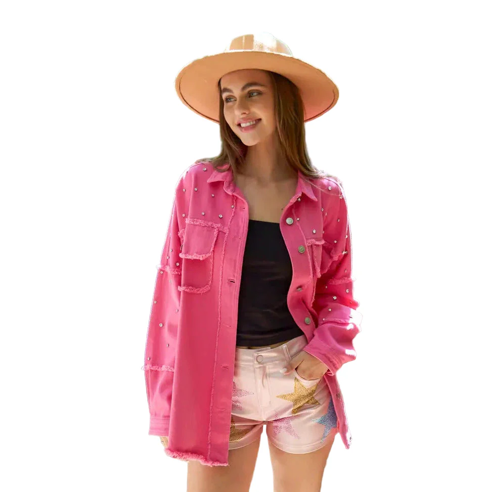 Peach Love California Trendy Studded Loose Fit Shirt - Assorted Colours - Image 2