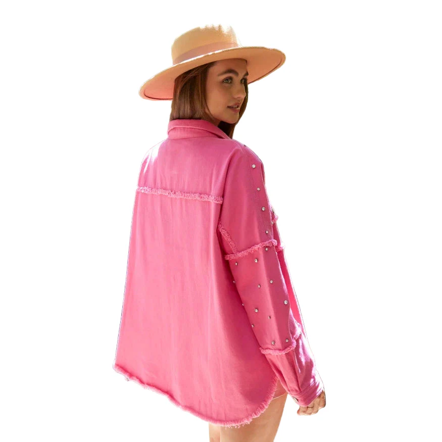 Peach Love California Trendy Studded Loose Fit Shirt - Assorted Colours - Image 3