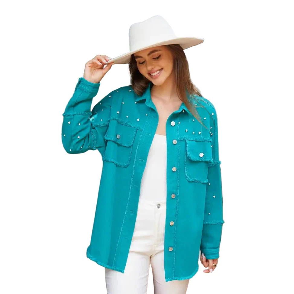 Peach Love California Trendy Studded Loose Fit Shirt - Assorted Colours - Image 4