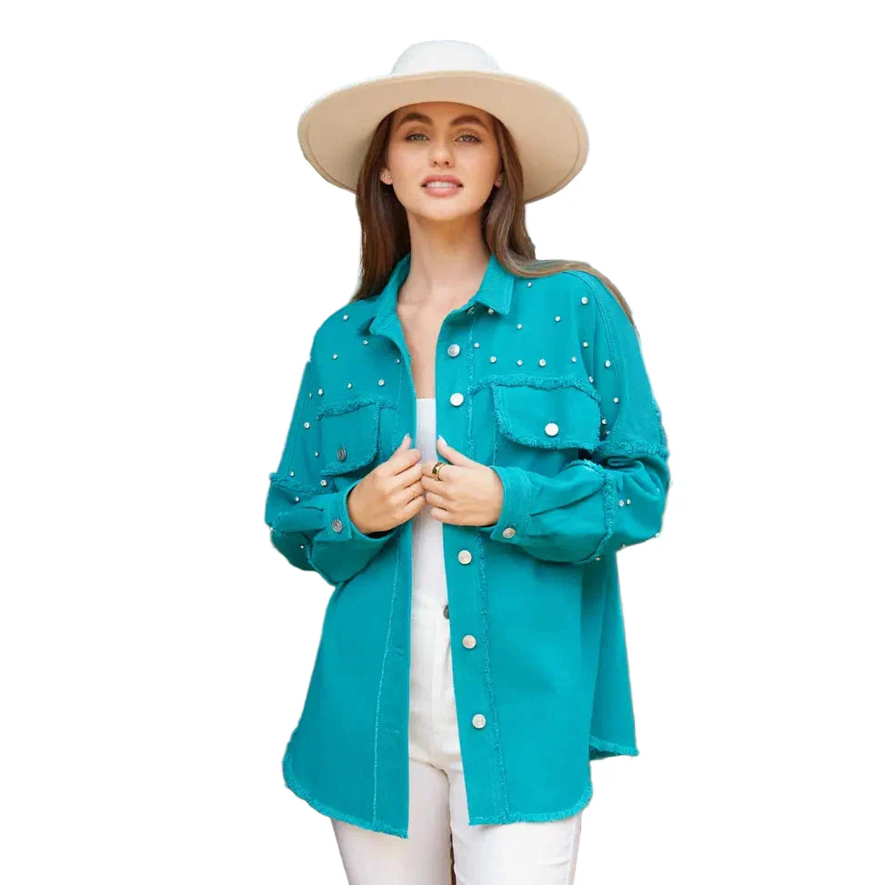 Peach Love California Trendy Studded Loose Fit Shirt - Assorted Colours - Image 5