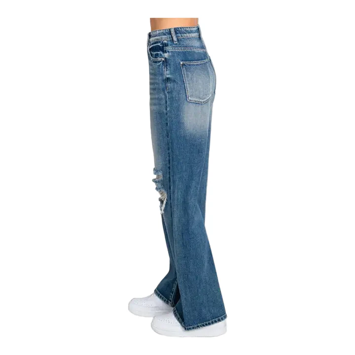 Petra153 Women's Distressed High Rise Rigid Vintage Flare Jeans - Medium Wash - Image 3