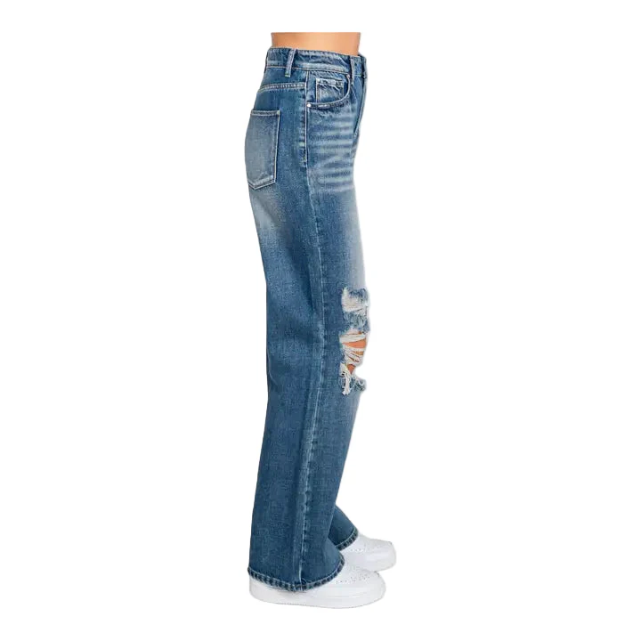 Petra153 Women's Distressed High Rise Rigid Vintage Flare Jeans - Medium Wash - Image 4