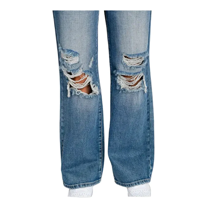 Petra153 Women's Distressed High Rise Rigid Vintage Flare Jeans - Medium Wash - Image 6