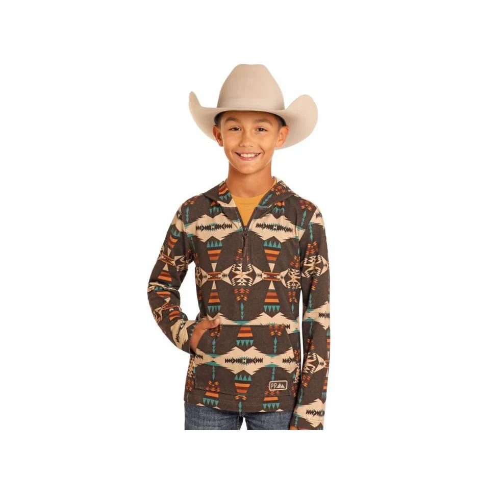 Powder River Kid's Aztec Fleece Pullover Hoodie - Grey