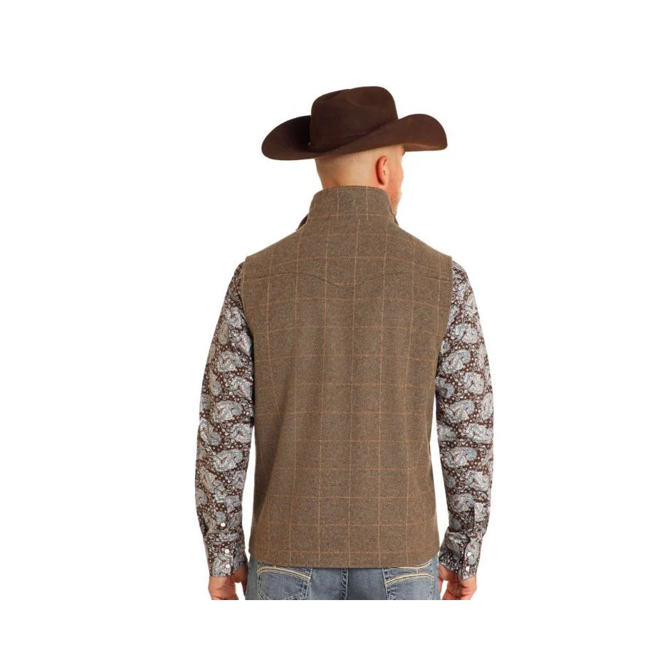 Powder River Men's Plaid Wool Vest - Taupe - Image 2