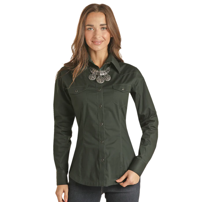 Panhandle Women's Solid Stretch Poplin Shirt - Image 3