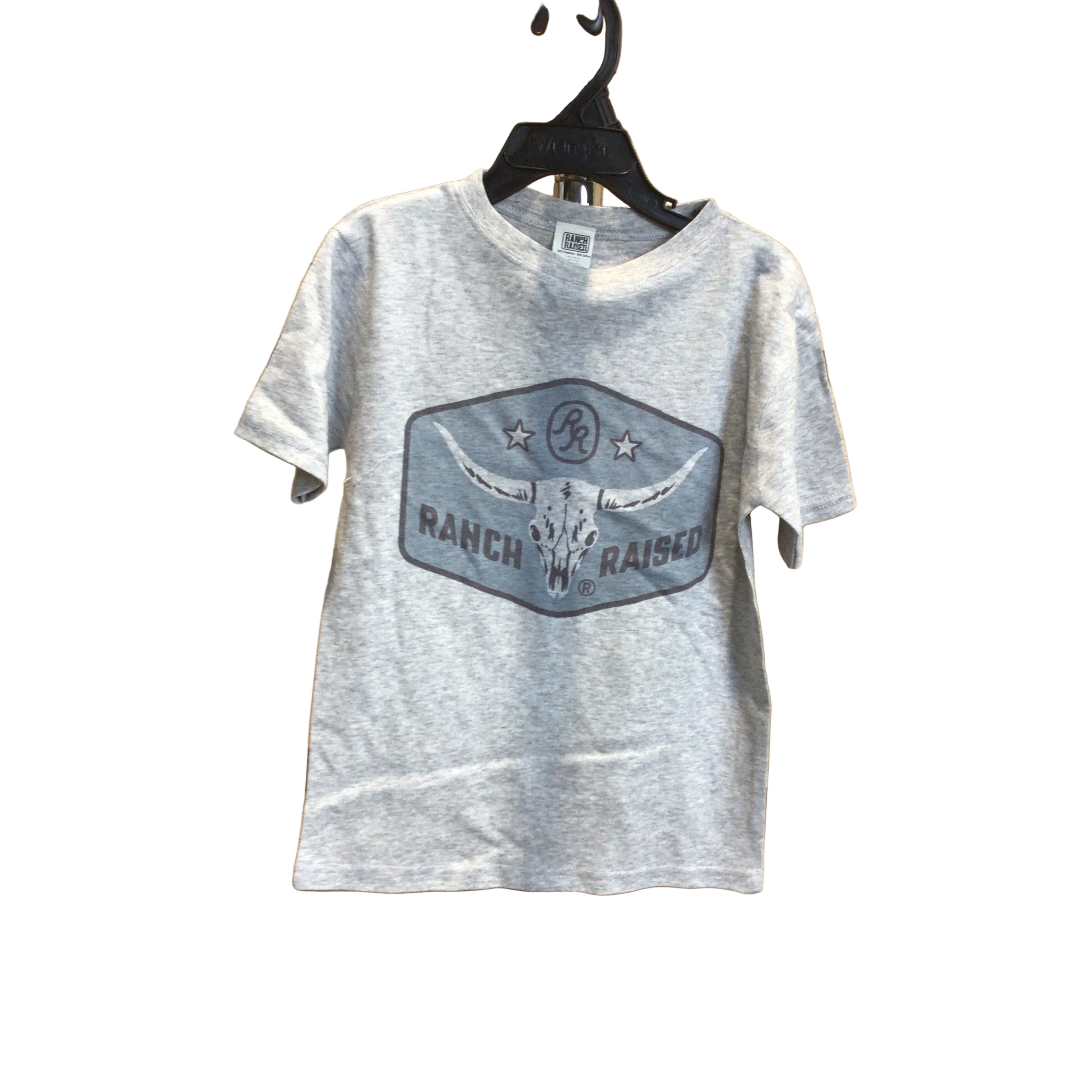 Ranch Raised Unisex Longhorn Short Sleeve Tee Shirt - Black/Grey
