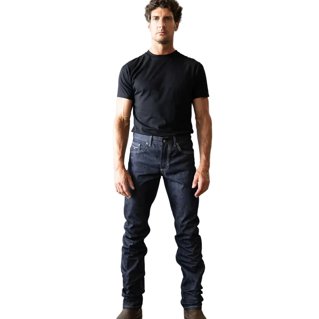 Kimes Men's Raw James Mid Low Rise Straight Bootcut Jeans - Blue - Image 4