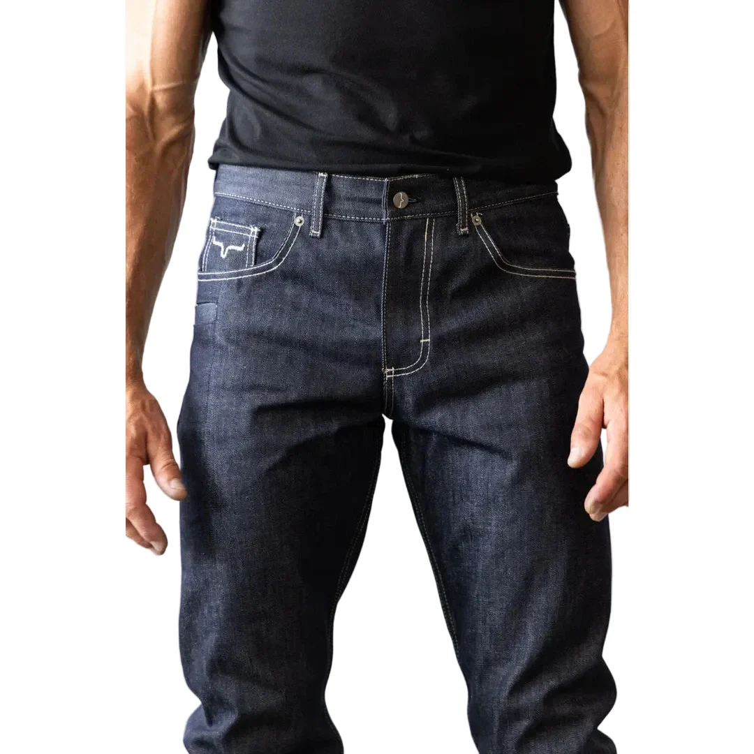 Kimes Men's Raw James Mid Low Rise Straight Bootcut Jeans - Blue - Image 5