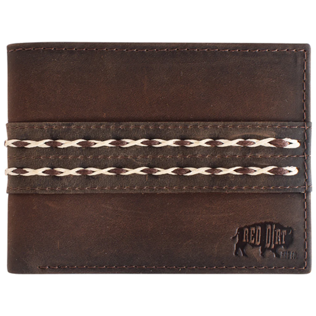 Red Dirt Hat Co Men's Double Braided Bifold Wallet - Oiled Brown