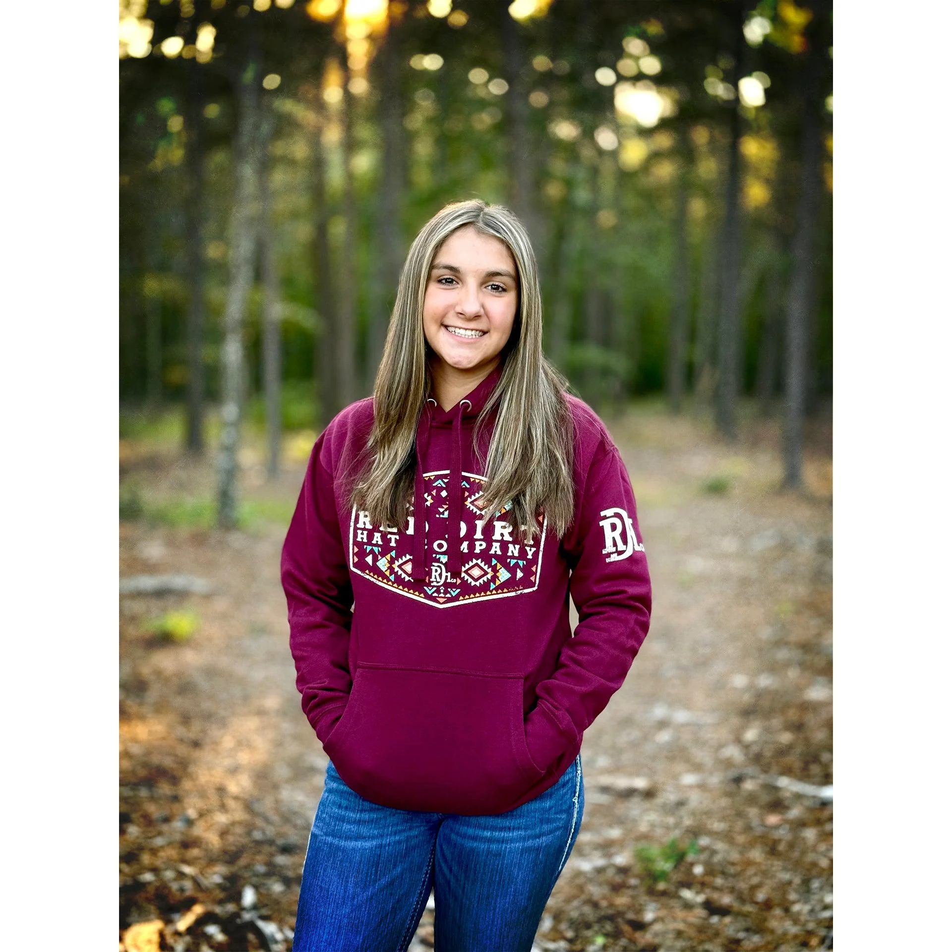 Red Dirt Hat Co. Unisex Cowboy Aztec Hoodie - Cranberry - Image 2
