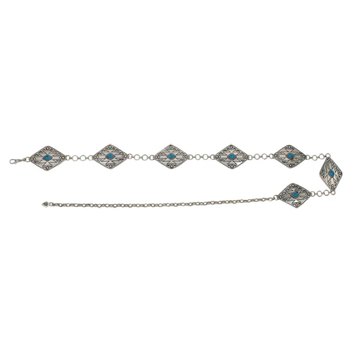 Red Dirt Hat Co Women's Chain Belt Antique Silver with Centered Stone