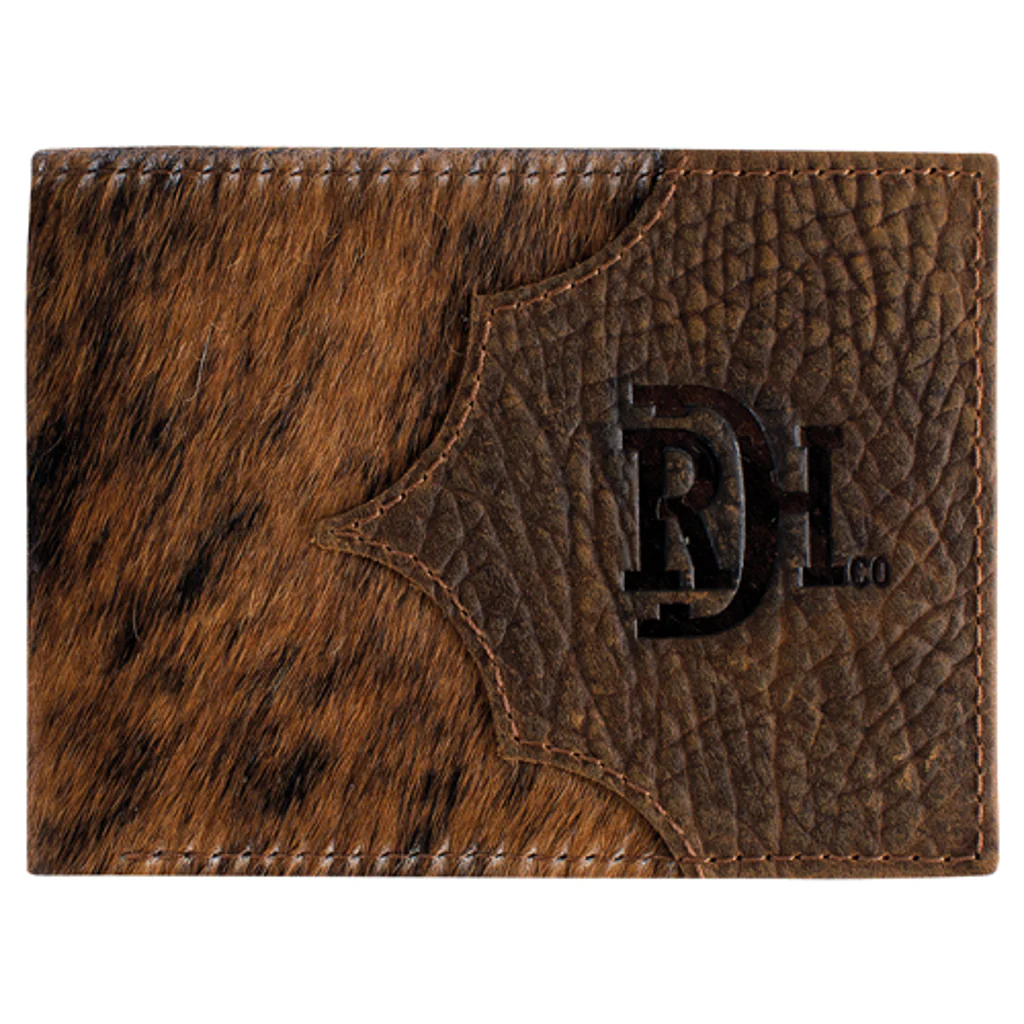 Red Dirt Men's Yoke with Hair on Leather Bifold Wallet - Brown
