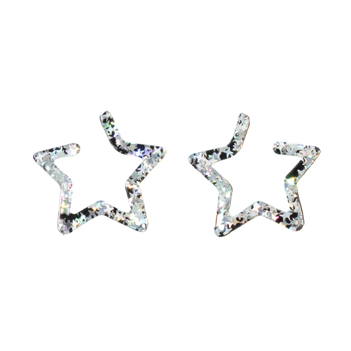 Silver Strike Ladies Resin Glitter Star Hoop Earrings - Multi Coloured