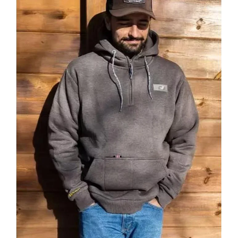 RG OS Men's Brenton Long Sleeve Half Zip Hooded Sweatshirt-Melange Blue