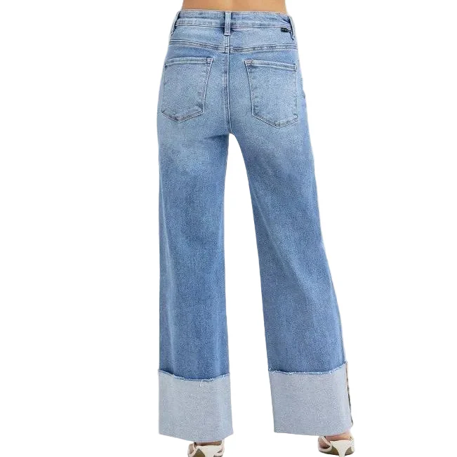 Risen Women's High Rise Ankle Wide Cuffed Jeans - Medium - Image 2