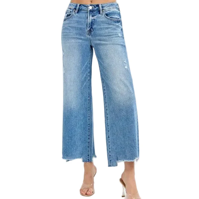 Risen Women's High Rise Crop Wide Jeans - Medium