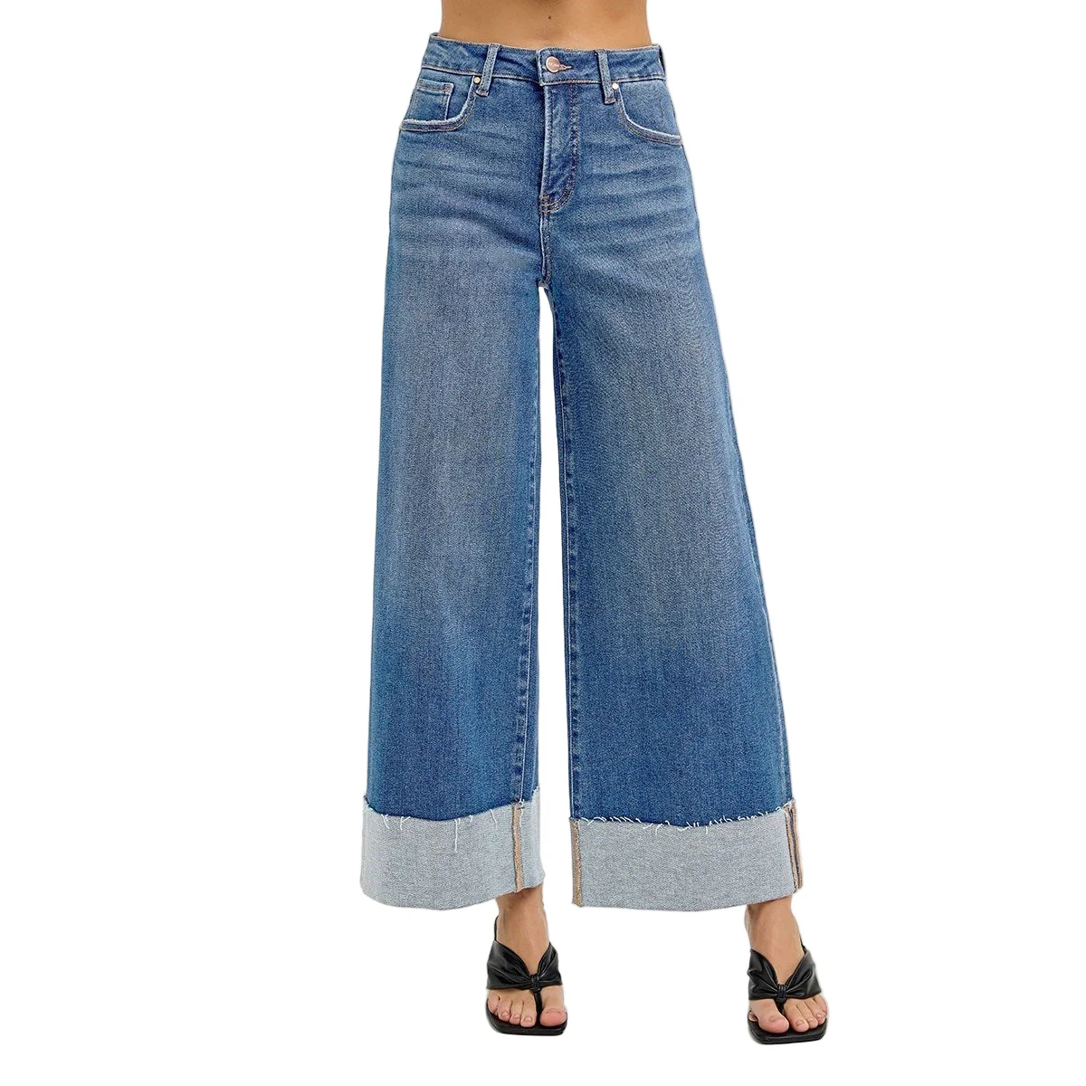 Risen Womens Jeans High Rise Tummy Control Wide Cuff