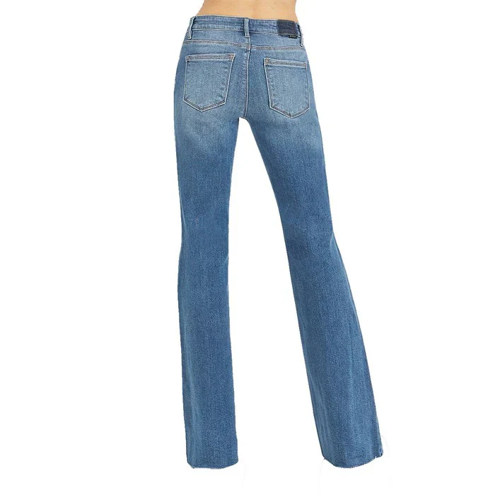 Risen Women's Mid Rise Flare Raw Hem Jeans - Medium Wash - Image 2