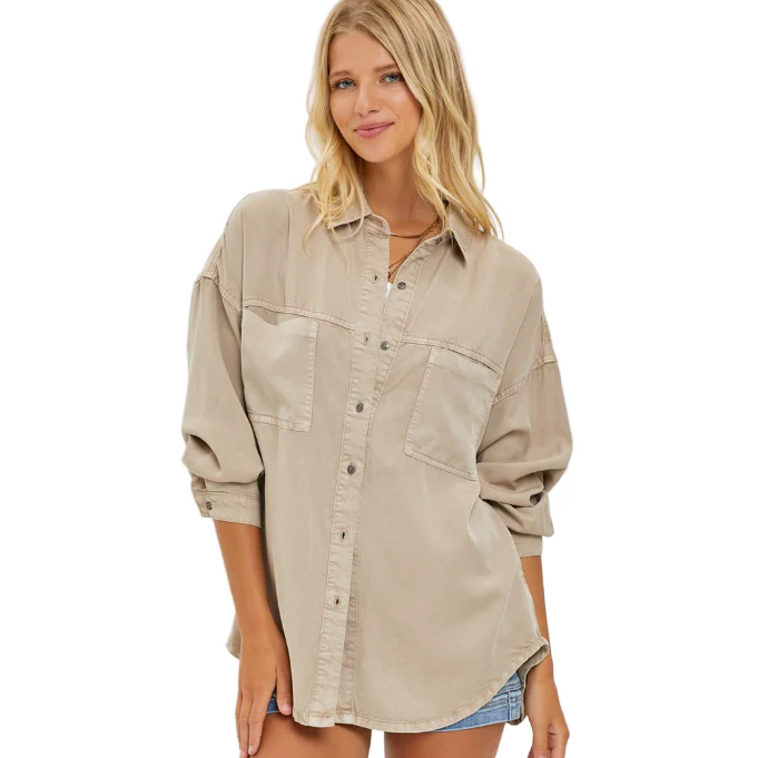 Risen Women's Oversized Tencel Shirt - Taupe