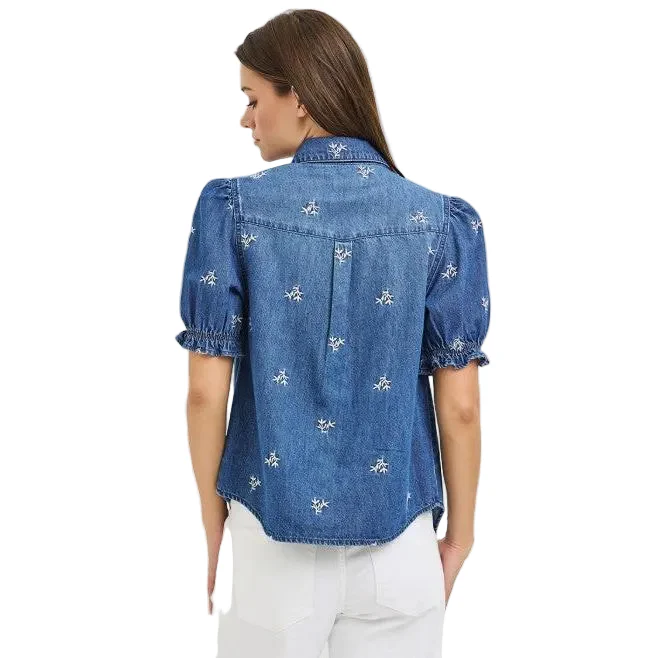 Risen Women's Puffed Sleeve Leaf Embroidered Shirt - Medium - Image 2