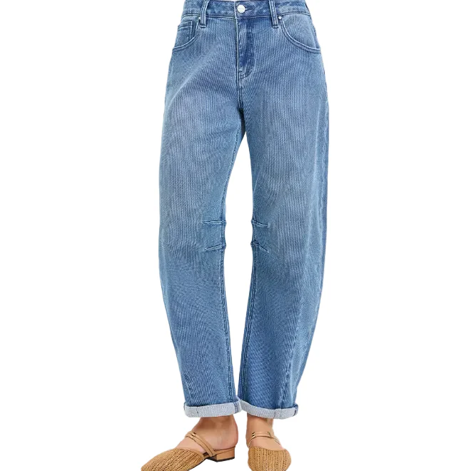 Risen Women's Slouchy Crop Barrel Textured Jeans - Medium