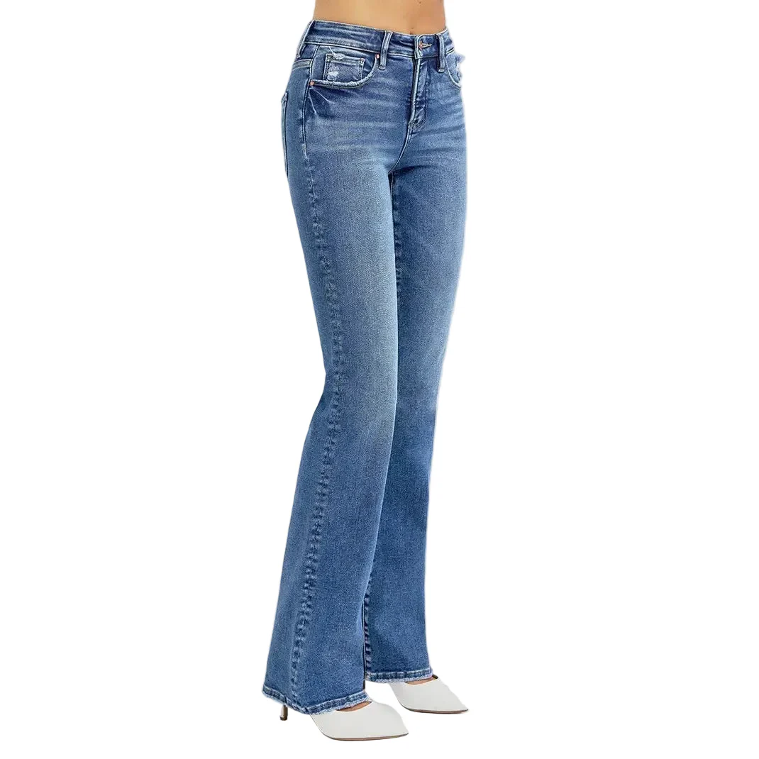 Risen Women's Tummy Control High Rise Straight Jeans - Dark