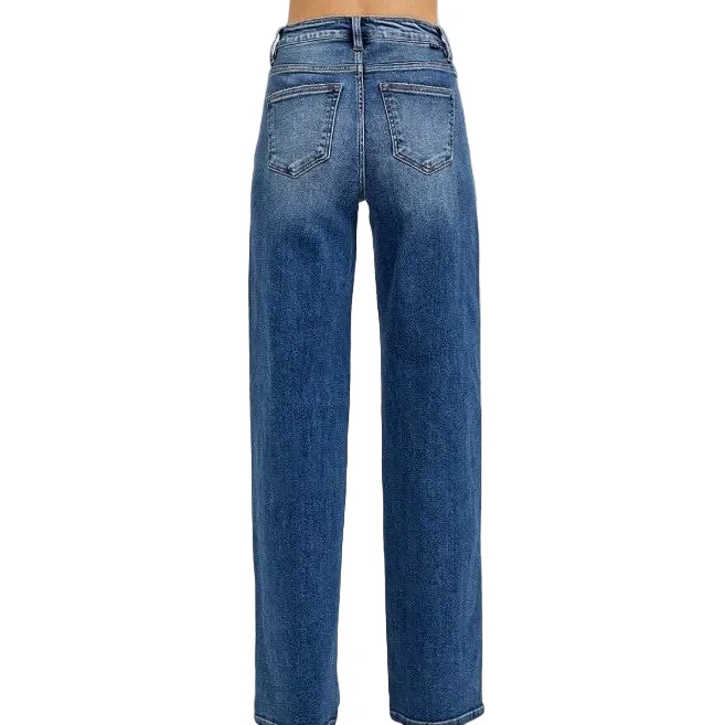 Risen Women's Tummy Control High Rise Wide Baggy Jeans - Dark - Image 2