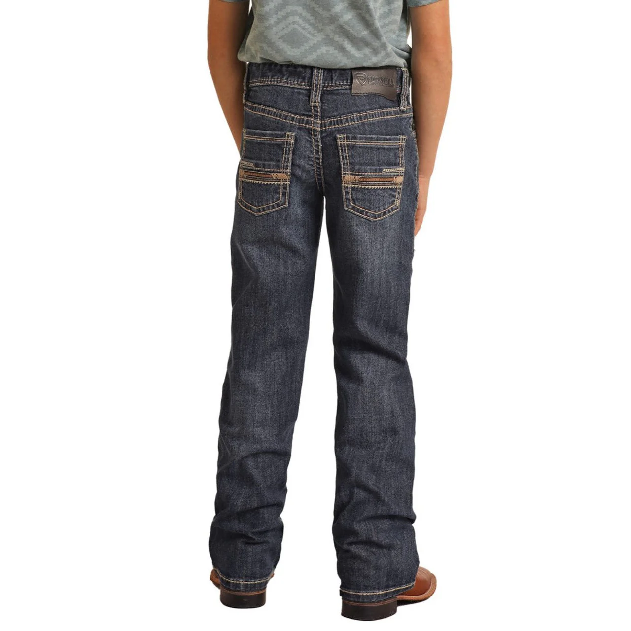 Rock & Roll Boy's Pleather Embroidered Bootcut Jeans - Dark Vintage - Image 2