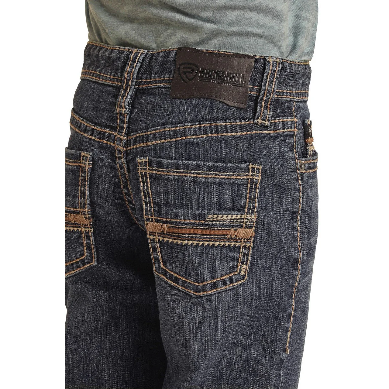 Rock & Roll Boy's Pleather Embroidered Bootcut Jeans - Dark Vintage - Image 3
