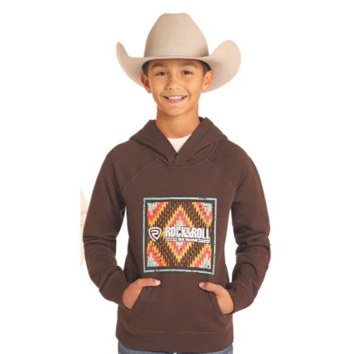 Rock & Roll Boy's Graphic Print Hoodie - Dark Brown