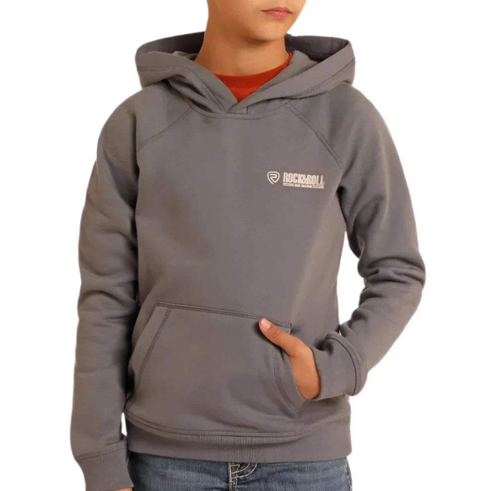 Rock & Roll Boy's Graphic Skull Print Hoodie - Dark Grey - Image 2