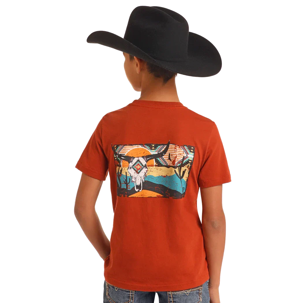 Rock & Roll Boy's Graphic Skull T-Shirt - Desert Skull - Rust - Image 2